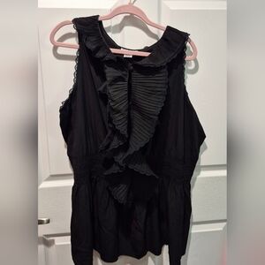 Jessica London Black Ruffled Sleeveless Blouse